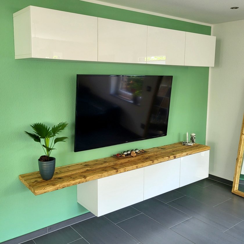 Abdeckplatte fuer IKEA Besta Lowboard Sideboard TV-Schrank aus Massivholz / Altholz / Gerüstbohlen Farbe summer